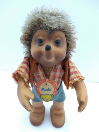 Vintage Steiff Macki Hedgehog Doll W/ Steiff Tag Checkered Shirt 5 " Tall