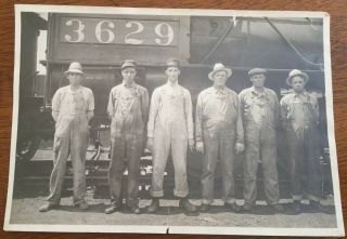 Antique Approx 1920 Photograph Train 3629 & Crew / Workers In Bib Overalls 5 X 7