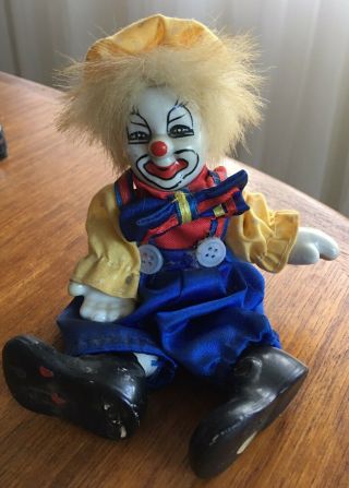 Vintage Clown Doll With Bendable Arms & Legs,  Porcelain Head Hands Feet 7 Inches