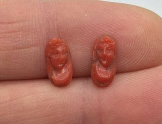 2 Antique Victorian Carved Italian Coral Cameo - Ring - Earrings - Bracelet Repair