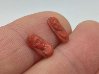 2 ANTIQUE VICTORIAN CARVED ITALIAN CORAL CAMEO - RING - EARRINGS - BRACELET REPAIR 2