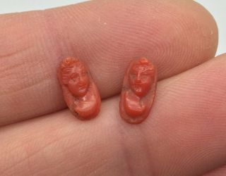 2 ANTIQUE VICTORIAN CARVED ITALIAN CORAL CAMEO - RING - EARRINGS - BRACELET REPAIR 4