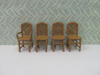 Vintage Antique Dollhouse Miniatures 1920s Tootsie Toys 4 Chippendale Chairs,