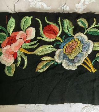 Antique 19thc Chinese Canton Export Embroidery Fragment Silk 23 " X 4 " Butterfly