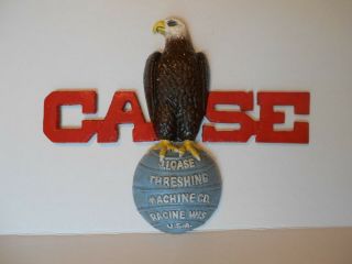 Antique J.  I.  Case Threshing Machine Co. ,  Old Abe,  Cast Iron Sign,  Magnet Sticks