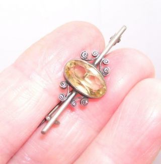 Charming Antique Victorian Solid Silver Facet Cut Citrine Bar Lace Brooch Pin