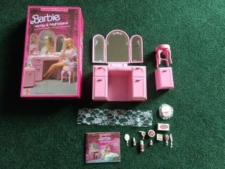 Vintage Barbie Sweet Roses Vanity And Night Stand 1987 Accessories Box