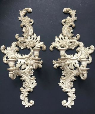 Vintage Burwood Shabby Chic Wall Sconces Candleabras Antique Hollywood Regency