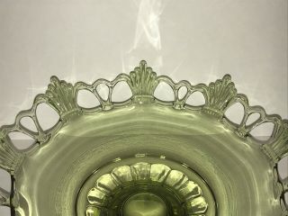 Antique Lace Edge Pedestal Fruit Salad Dessert Green Depression Glass Bowl 2