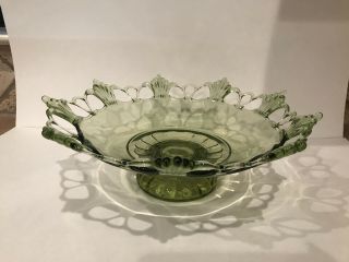 Antique Lace Edge Pedestal Fruit Salad Dessert Green Depression Glass Bowl 5