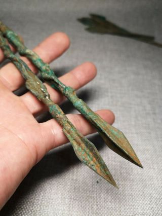 Chinese Bronze Weapon Arrowheads Crawling Dragon Signed Two Arrowheads