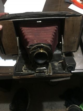 Antique Kodak No 3 - A Folding Brownie Camera Red Bellows Outside Is Roached