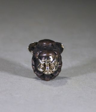 Meiji Period Bronze Mixed Metal Ojime Bead - Samurai Head - Signed