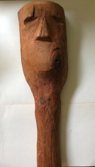 Vintage Mid Century Modern Folk Art Hand Carved Wood Bust Head Sculpture Wall Hg