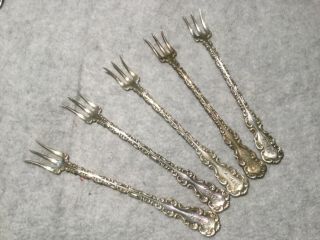 Set Of 5 Whiting Louis Xv Sterling Silver Cocktail Forks Pat.  1891 Monogramed
