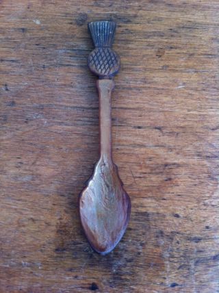 Antique Scottish Polished Cow Horn Spoon - Thistle Top - 5.  25 Inches