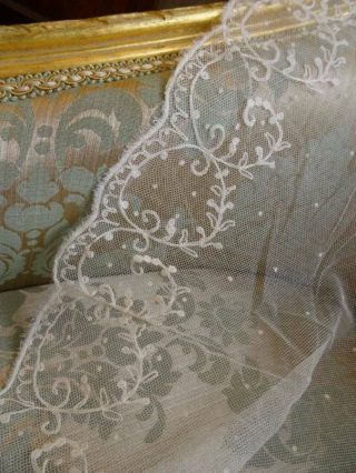 A Charming Antique Tambour Lace Small Veil Bonnet Veil Curtain Panel