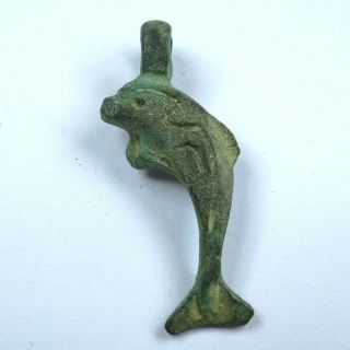 Greek Ancient Artifact Bronze Pendant With Sea Amulet Dolphin