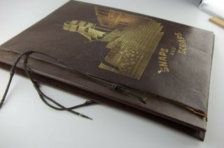 Antique Empty Photo Album Scrap Book 11 X 14 ",  Brown Embossed Cover,  Vintage