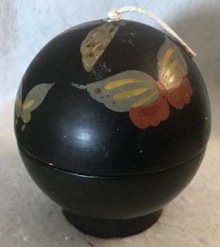 Vintage Deco Era String / Twine Holder Globe Turned Wood Hand Painted