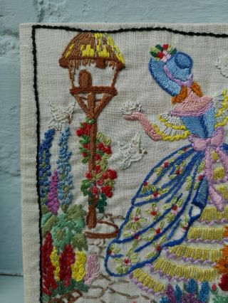 2 VINTAGE EMBROIDERED crinoline lady and English Cottage country garden picture 4