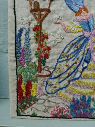 2 VINTAGE EMBROIDERED crinoline lady and English Cottage country garden picture 5