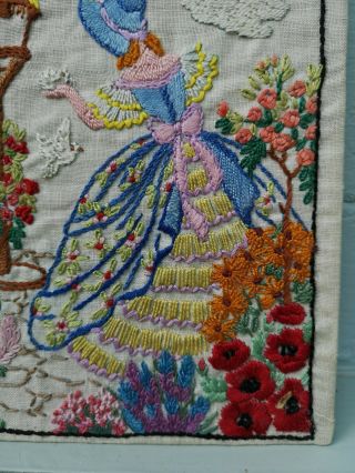 2 VINTAGE EMBROIDERED crinoline lady and English Cottage country garden picture 6
