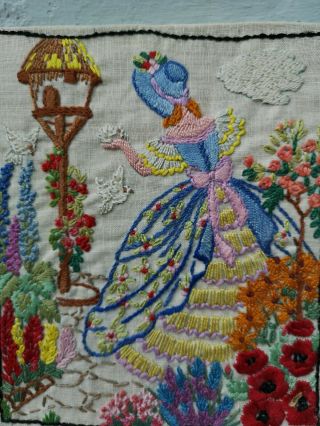 2 VINTAGE EMBROIDERED crinoline lady and English Cottage country garden picture 7