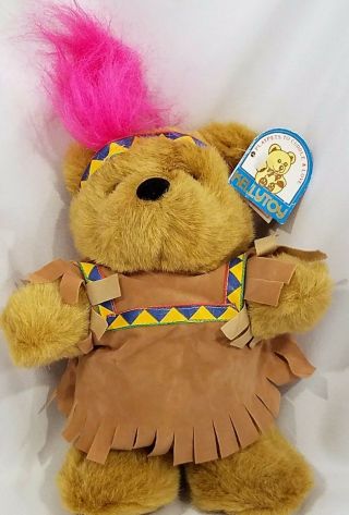 Vintage Kellytoy Playpets Indian Teddy Bear Plush Stuffed Animal Brown 8 "