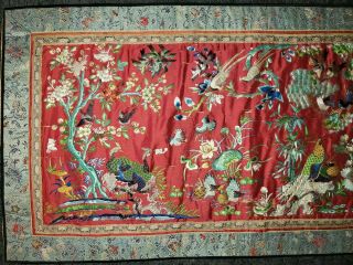 ANTIQUE 19TH CENTURY CHINESE SILK TAPESTRY EMBROIDERY ORIENTAL TABLE RUNNER 5ft 2