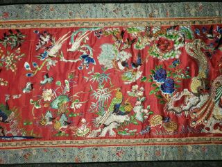 ANTIQUE 19TH CENTURY CHINESE SILK TAPESTRY EMBROIDERY ORIENTAL TABLE RUNNER 5ft 3