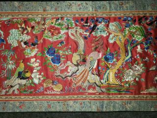 ANTIQUE 19TH CENTURY CHINESE SILK TAPESTRY EMBROIDERY ORIENTAL TABLE RUNNER 5ft 4