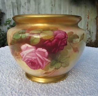 Fine Antique Worcester Hand Painted Hadley Roses Decorated Bowl Dated 1924