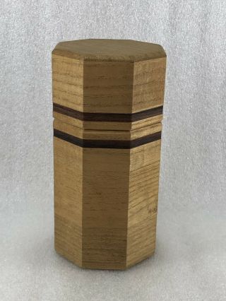 Jb7 Japanese Wood Grain Tea Caddy Container Octagon Shape
