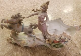 Gorgeous Bisque Figurine Woman With Horse And Carriage