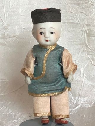 All Antique German Dollhouse All Bisque Asian Doll 3.  5 "