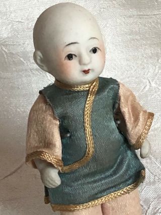 All Antique German Dollhouse All Bisque Asian Doll 3.  5 
