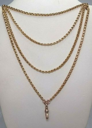Antique Victorian 9ct Gold Long Guard / Muff Chain Necklace 33.  1g 58 "