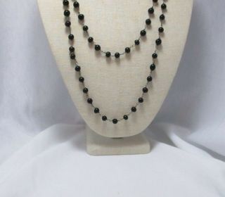 Antique Vintage Black Glass Bead Necklace 40 " Long