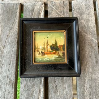 19th Century Antique Miniature Oil Painting On Tile - Signed Very Rare