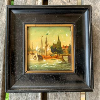 19th Century ANTIQUE MINIATURE OIL PAINTING ON TILE - SIGNED VERY RARE 2