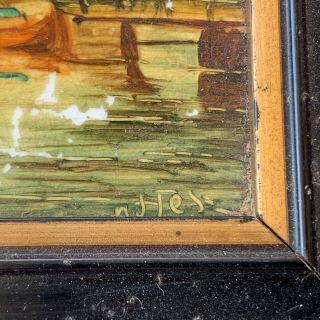19th Century ANTIQUE MINIATURE OIL PAINTING ON TILE - SIGNED VERY RARE 4
