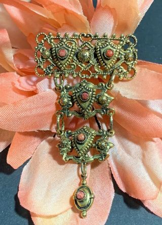Coral Gold Tone Dress Clip Pin Chandelier Antique Art Deco