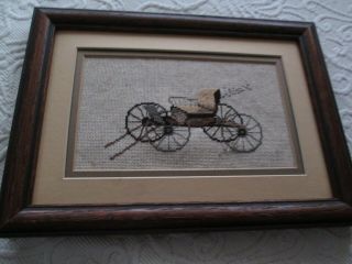 Finished Mat Frame Cross Stitch Antique Buggy Wagon Iron Wheels Horse Pulled