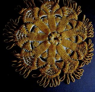 Victorian Doily Hand Crochet &fully Bead W Amber Color Seed Glass Beads England