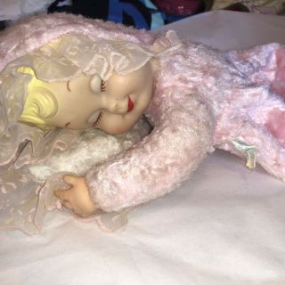 Vtg Rushton Sleeping Baby Doll With Blanket Pajama Bag Zipper Compartment Pink