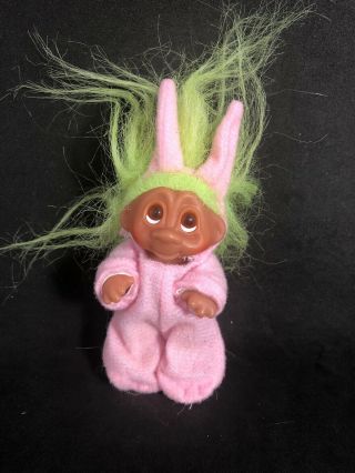 Vintage 1968 Dam 3” Troll Doll Green Hair Bunny Rabbit Easter 20f