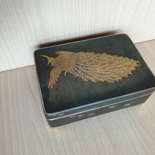 64 Old Rare Antique Japanese Meiji Silver Gold Box Inlay Peafowl Birds Marked 6