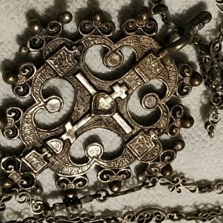 Antique Jerusalem Cross With 31 " Byzantine Chain Sterling Silver 49g