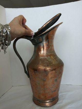 Primitive Antique Middle Eastern Copper Pitcher With Lid